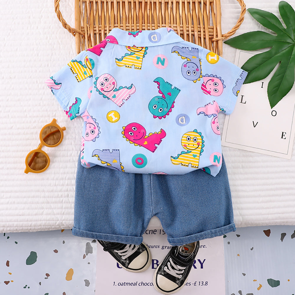 Kids Blue & Yellow Printed Pure Cotton Shirt with Shorts