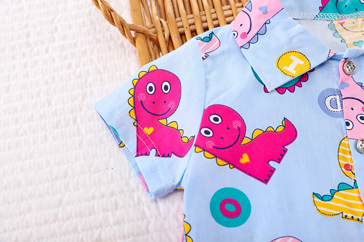 Kids Blue & Yellow Printed Pure Cotton Shirt with Shorts