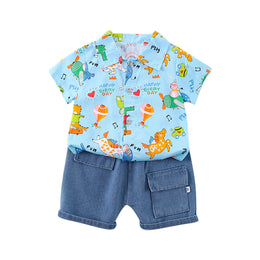 Kids Printed Pure Cotton Shirt with Shorts