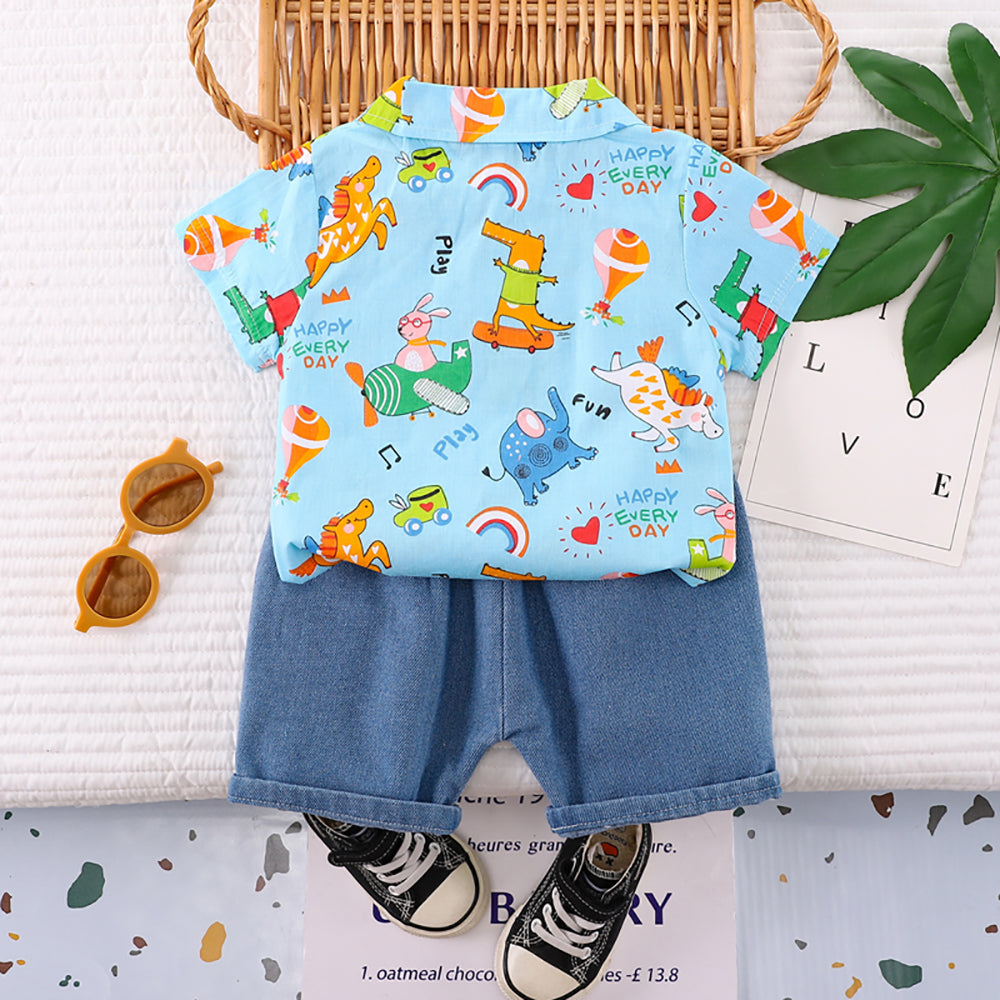 Kids Printed Pure Cotton Shirt with Shorts
