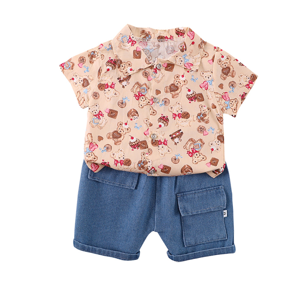 Kids Printed Pure Cotton Shirt With Shorts