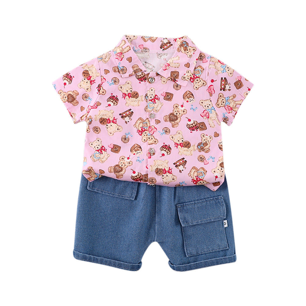 Kids Printed Pure Cotton Shirt With Shorts