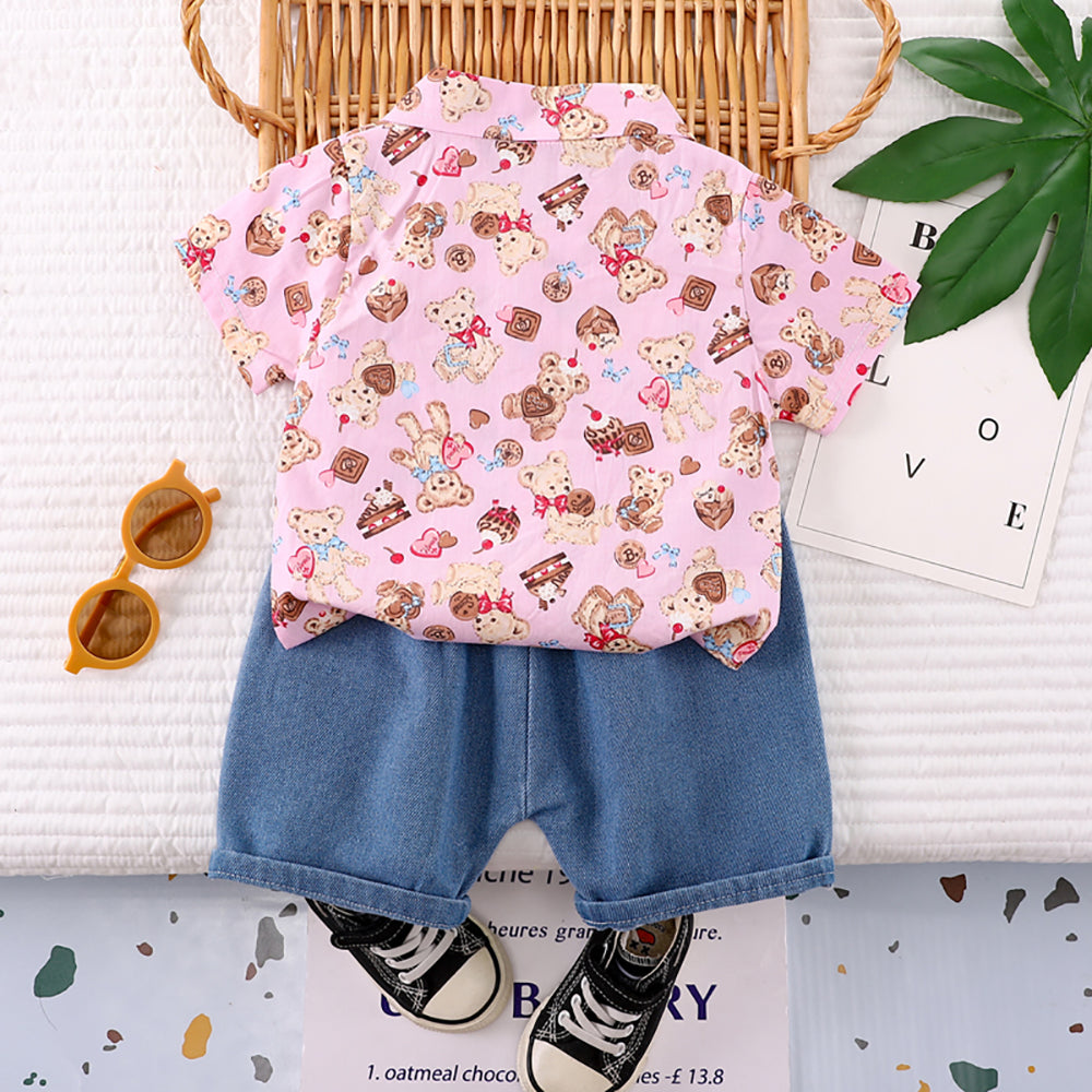 Kids Printed Pure Cotton Shirt With Shorts