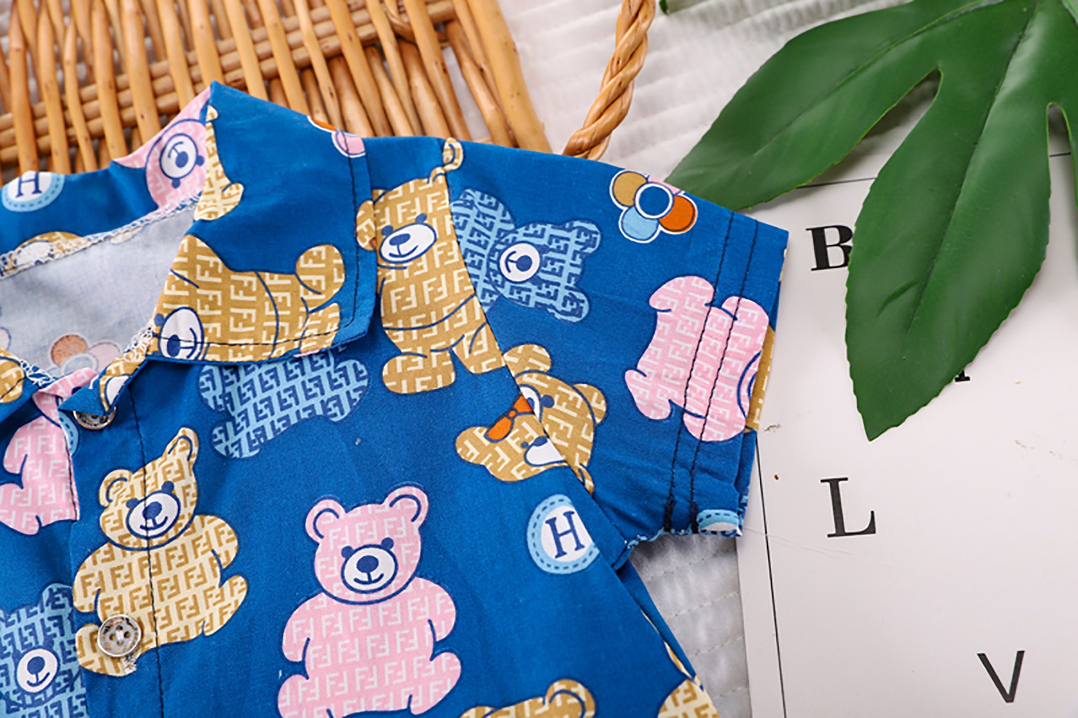 Kids Blue & Pink Printed Pure Cotton Shirt with Shorts