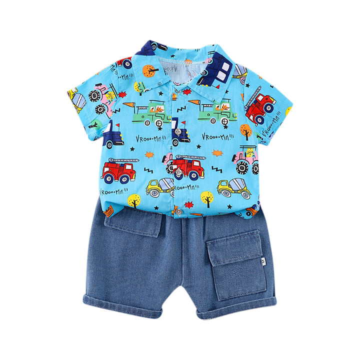Kids Printed Shirt Collar Regular Pure Cotton Shirt With Shorts
