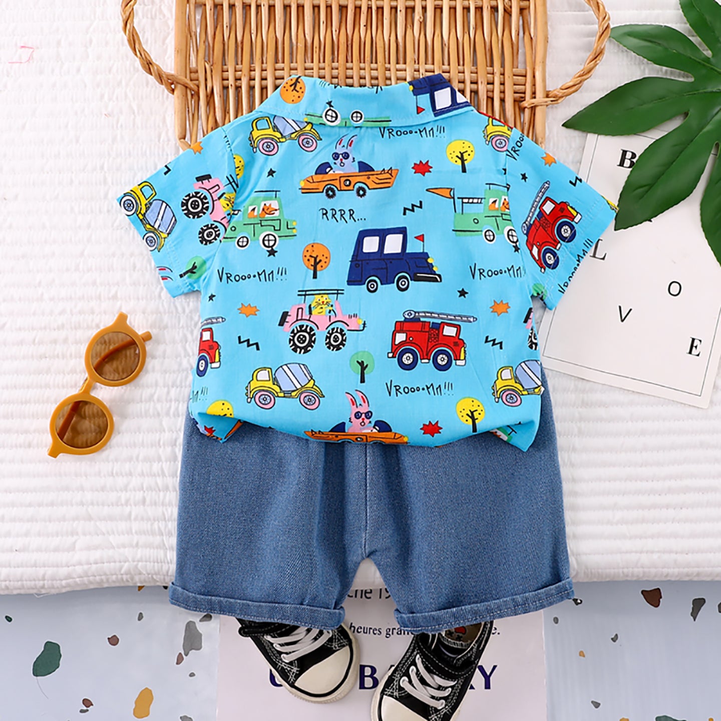 Kids Printed Shirt Collar Regular Pure Cotton Shirt With Shorts