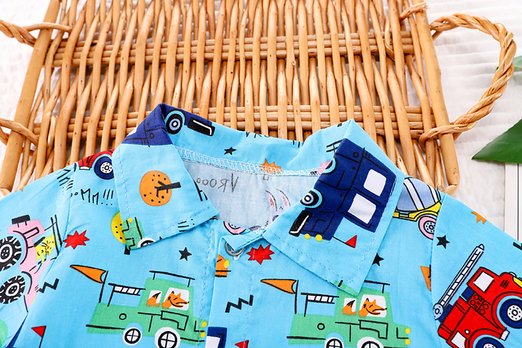 Kids Printed Shirt Collar Regular Pure Cotton Shirt With Shorts
