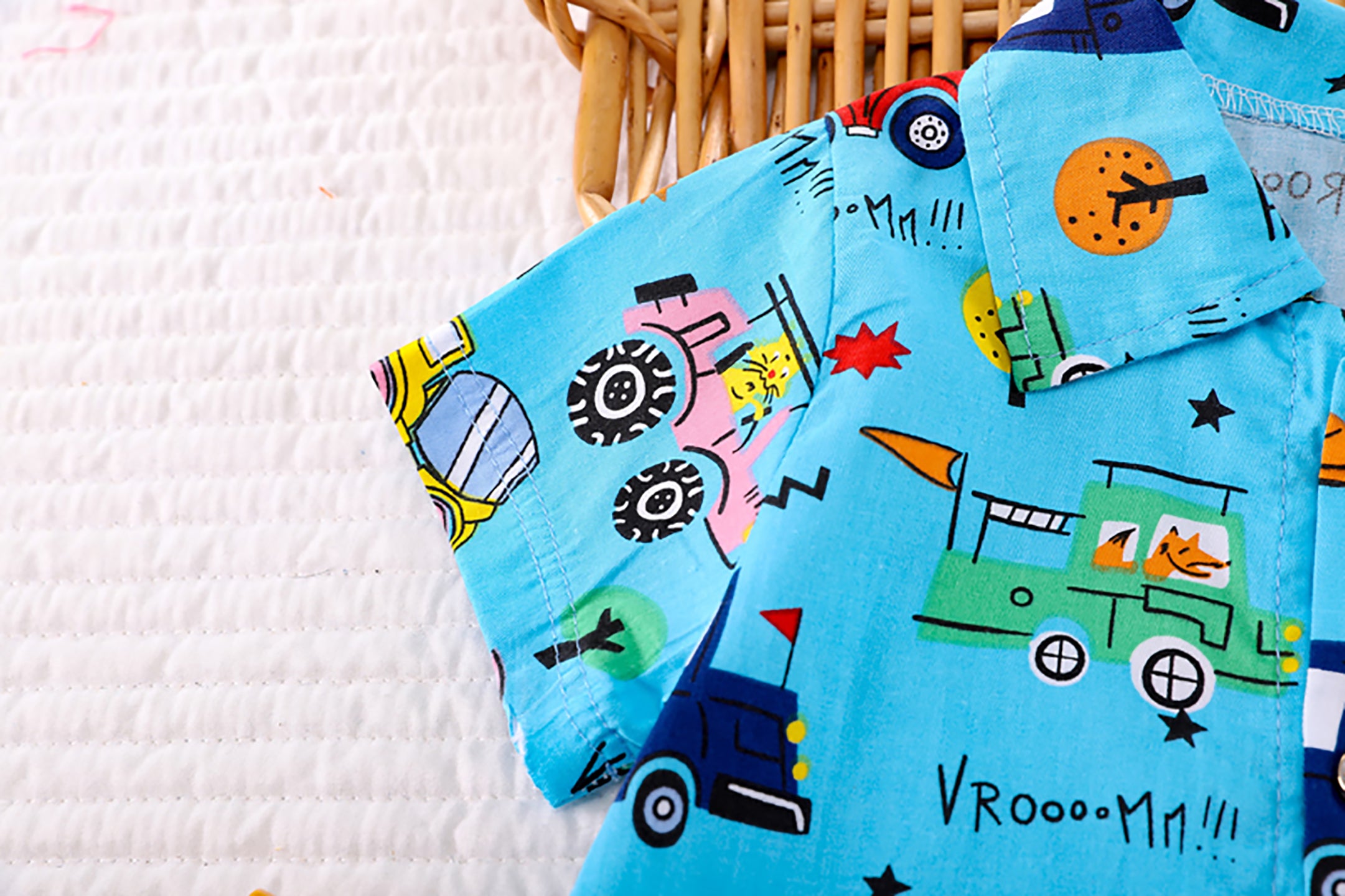 Kids Printed Shirt Collar Regular Pure Cotton Shirt With Shorts