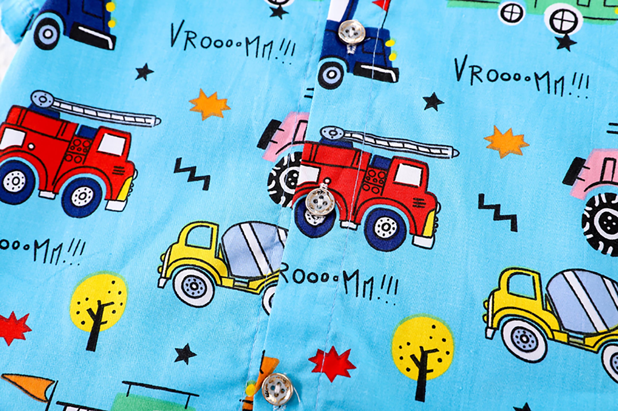 Kids Printed Shirt Collar Regular Pure Cotton Shirt With Shorts