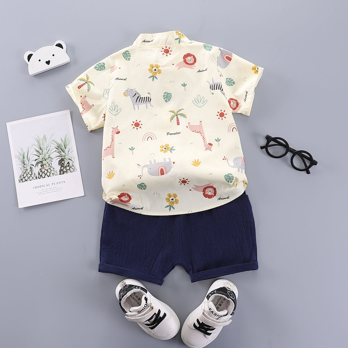 Boys Printed Shirt With Shorts Clothing Set