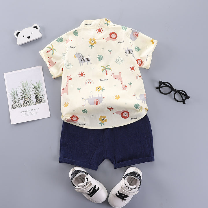 Boys Printed Shirt With Shorts Clothing Set
