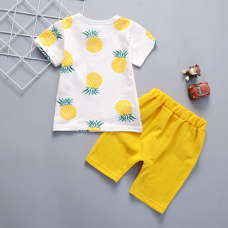 Boys Yellow Graphic Printed Top with Shorts