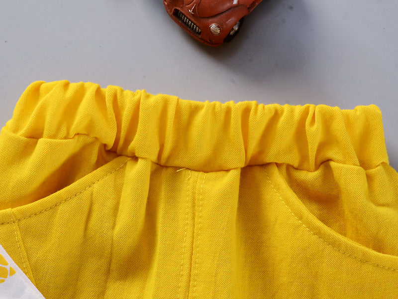 Boys Yellow Graphic Printed Top with Shorts