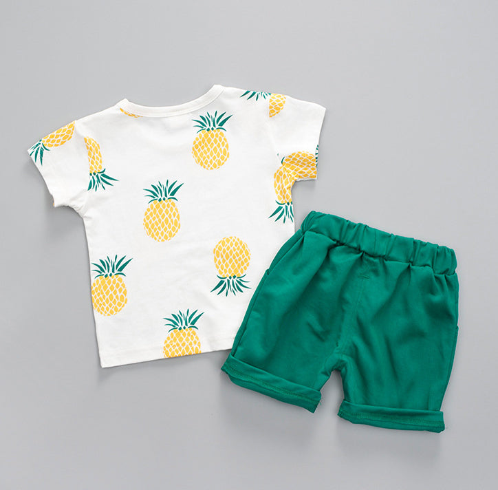 Boys White Graphic Printed Top with Shorts