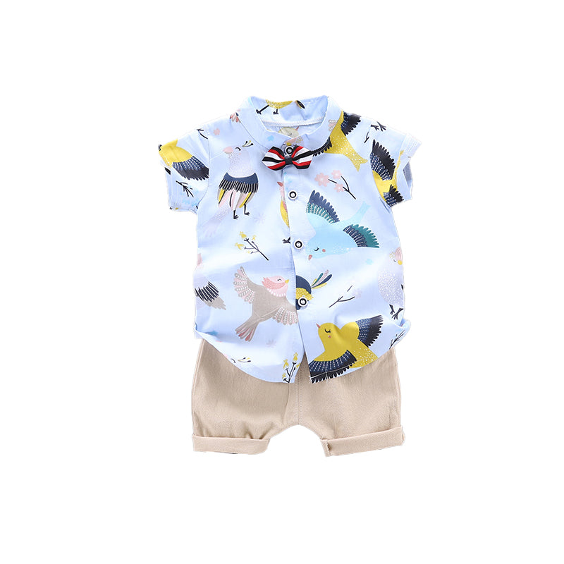 Boys Blue Graphic Printed Shirt with Shorts