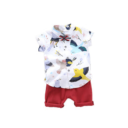 Boys White Graphic Printed Shirt with Shorts
