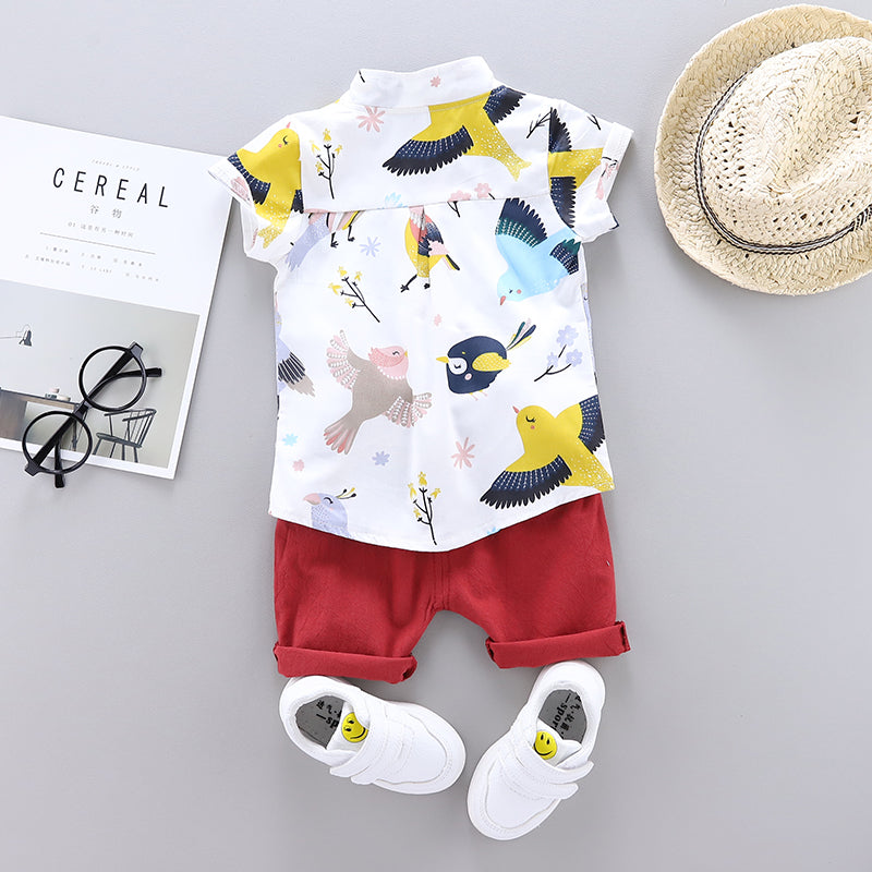 Boys White Graphic Printed Shirt with Shorts