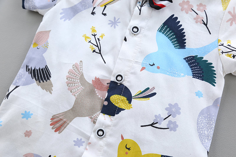 Boys White Graphic Printed Shirt with Shorts