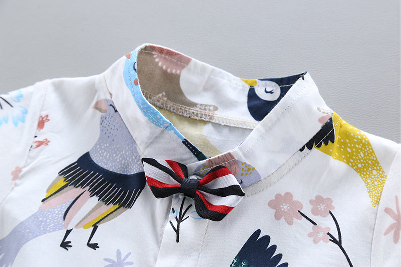 Boys White Graphic Printed Shirt with Shorts
