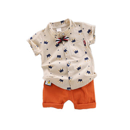 Boys Khaki & Orange Printed Shirt with Shorts