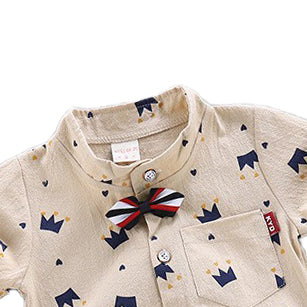 Boys Khaki & Orange Printed Shirt with Shorts
