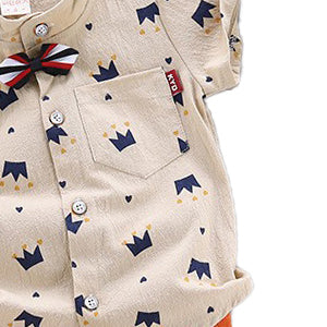 Boys Khaki & Orange Printed Shirt with Shorts