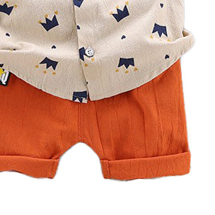 Boys Khaki & Orange Printed Shirt with Shorts
