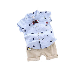 Boys Blue Graphic Printed Shirt with Shorts