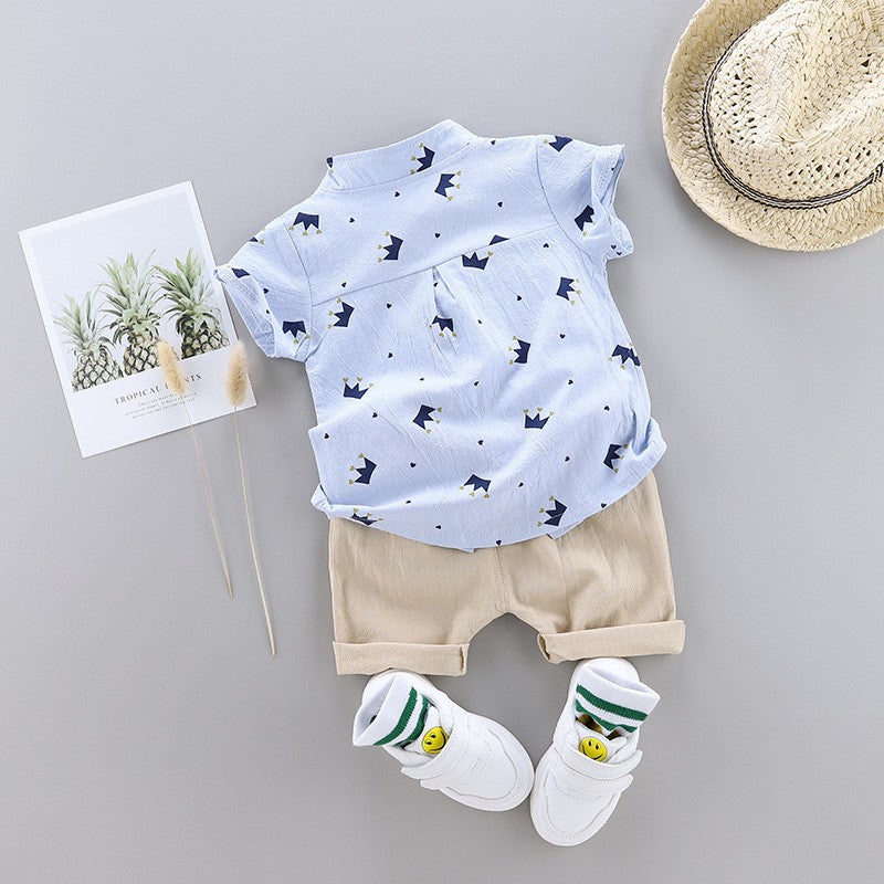 Boys Blue Graphic Printed Shirt with Shorts