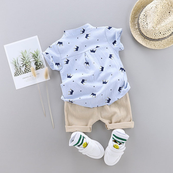 Boys Blue Graphic Printed Shirt with Shorts