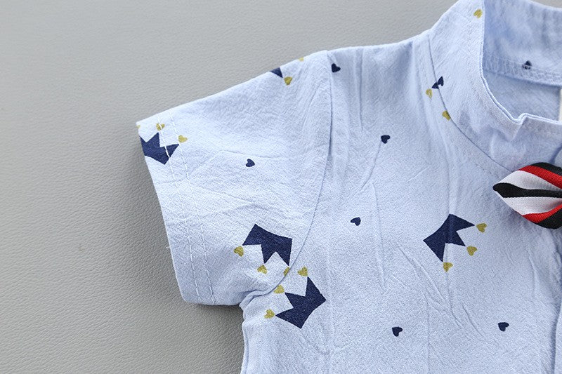 Boys Blue Graphic Printed Shirt with Shorts