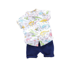 Boys White Graphic Printed Shirt with Shorts