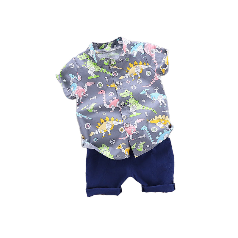 Boys Grey Graphic Printed Shirt with Shorts