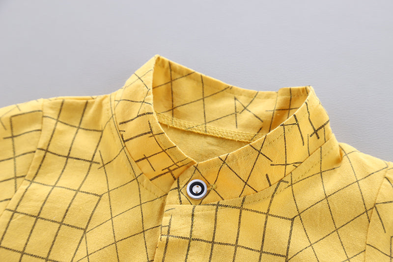 Boys Checked Shirt Collar Shirt Collar Shirt with Shorts