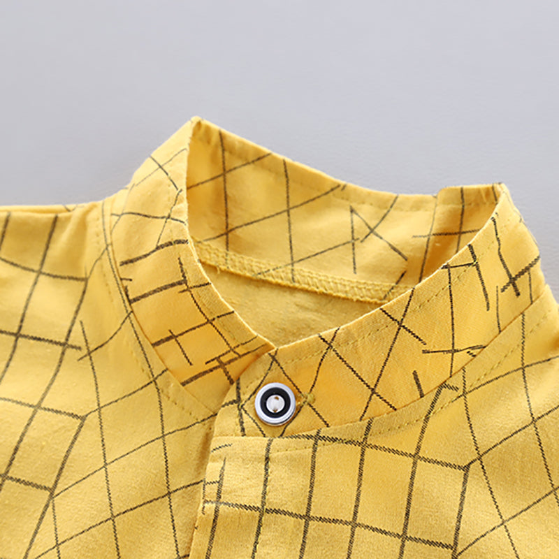 Boys Checked Shirt Collar Shirt Collar Shirt with Shorts