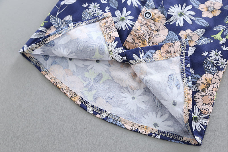Boys Navy Blue Floral Printed Shirt with Shorts