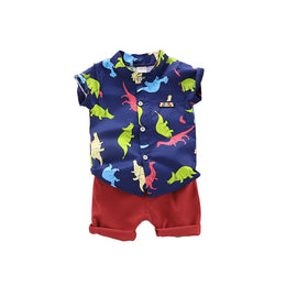 Boys Navy Blue Abstract Printed Shirt with Shorts