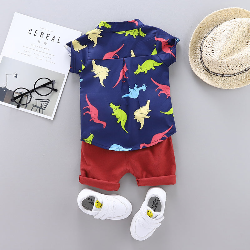 Boys Navy Blue Abstract Printed Shirt with Shorts