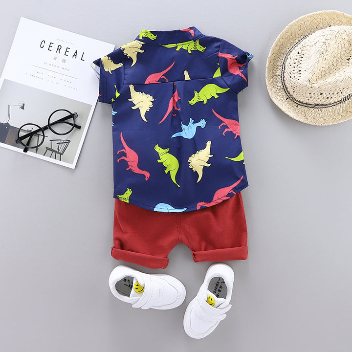 Boys Navy Blue Abstract Printed Shirt with Shorts