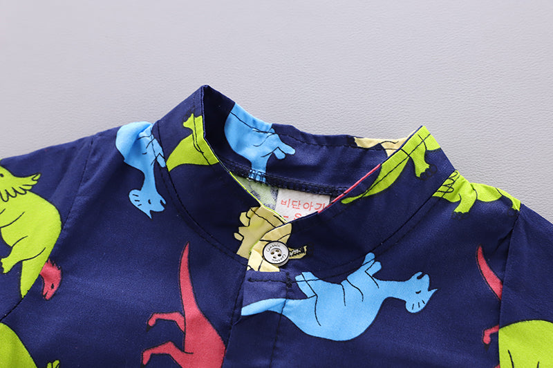Boys Navy Blue Abstract Printed Shirt with Shorts