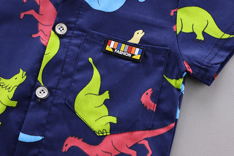 Boys Navy Blue Abstract Printed Shirt with Shorts