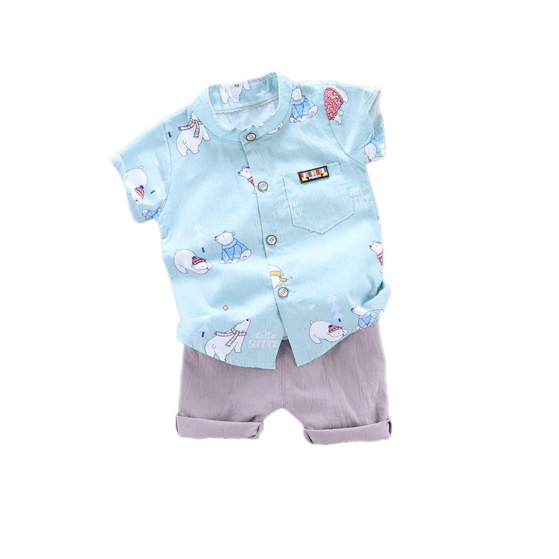 Boys Conversational Printed Shirt with Shorts