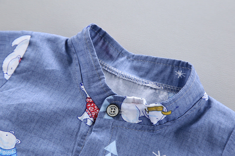Boys Blue & Cream-Coloured Printed Shirt with Shorts