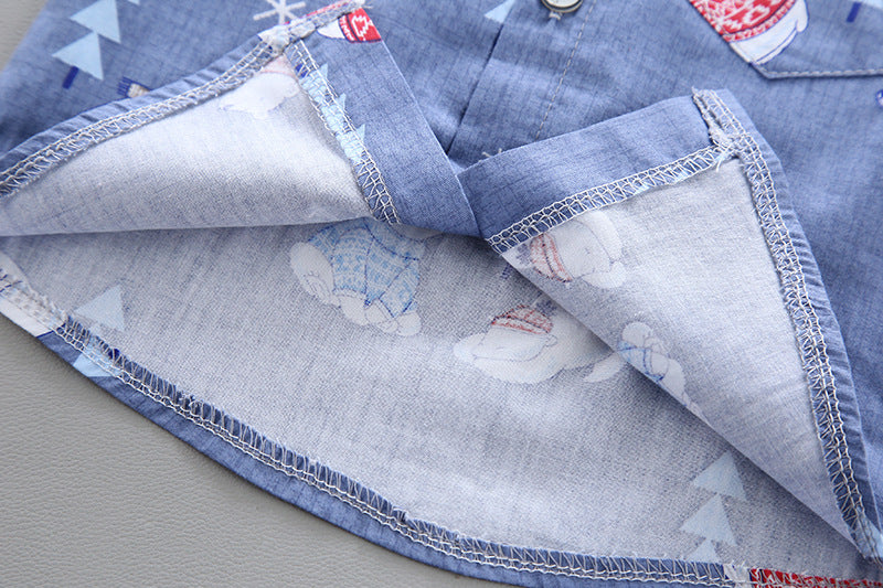 Boys Blue & Cream-Coloured Printed Shirt with Shorts