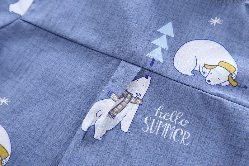 Boys Blue & Cream-Coloured Printed Shirt with Shorts