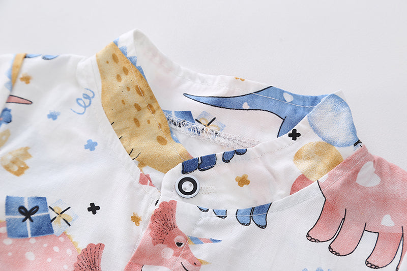 Boys White & Blue Printed Shirt with Shorts