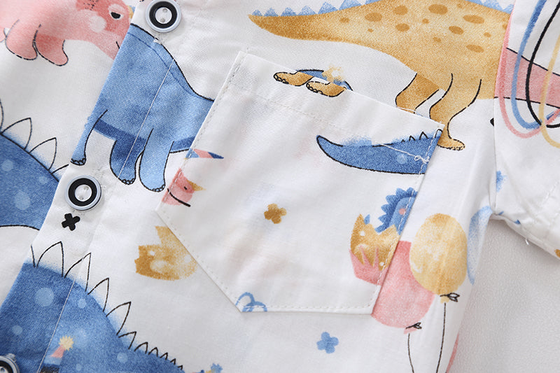 Boys White & Blue Printed Shirt with Shorts