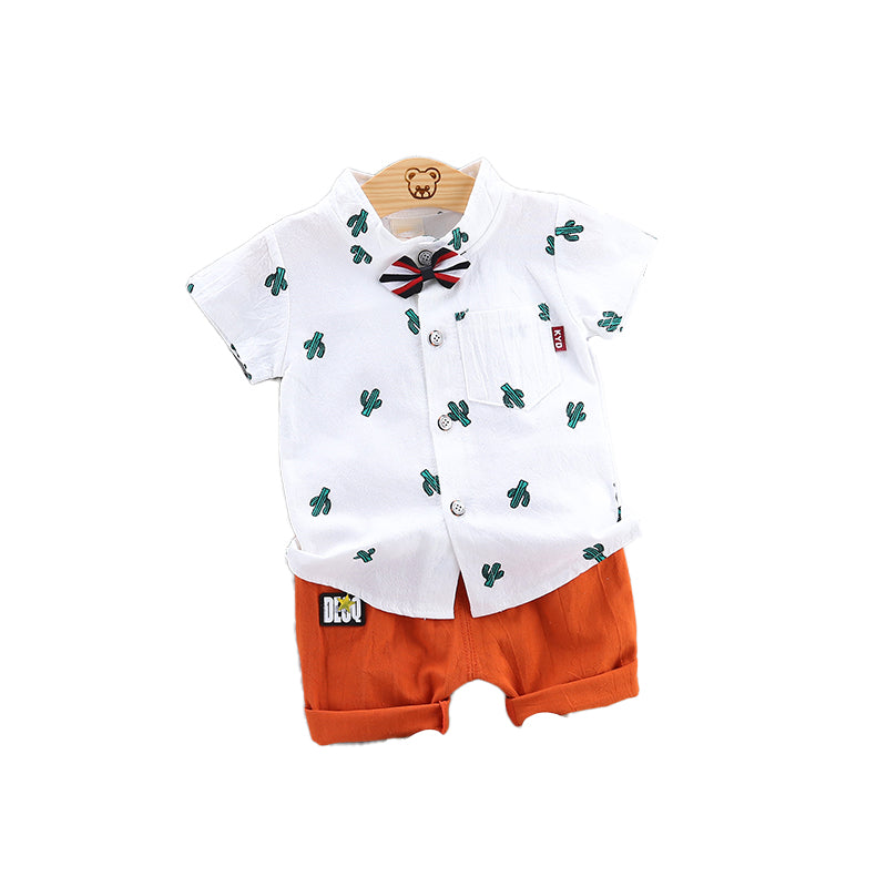 Boys White Graphic Printed Shirt with Shorts