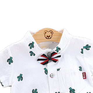 Boys White Graphic Printed Shirt with Shorts