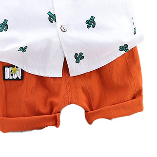 Boys White Graphic Printed Shirt with Shorts